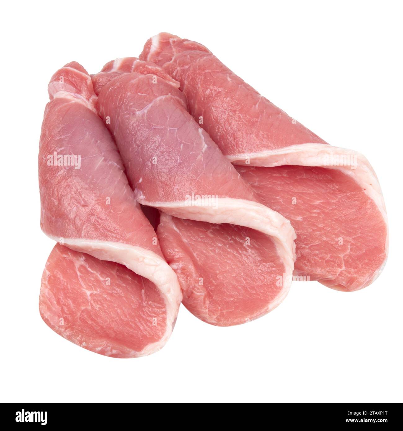 Côtelettes de porc crues isolées sur blanc, gros plan Banque D'Images