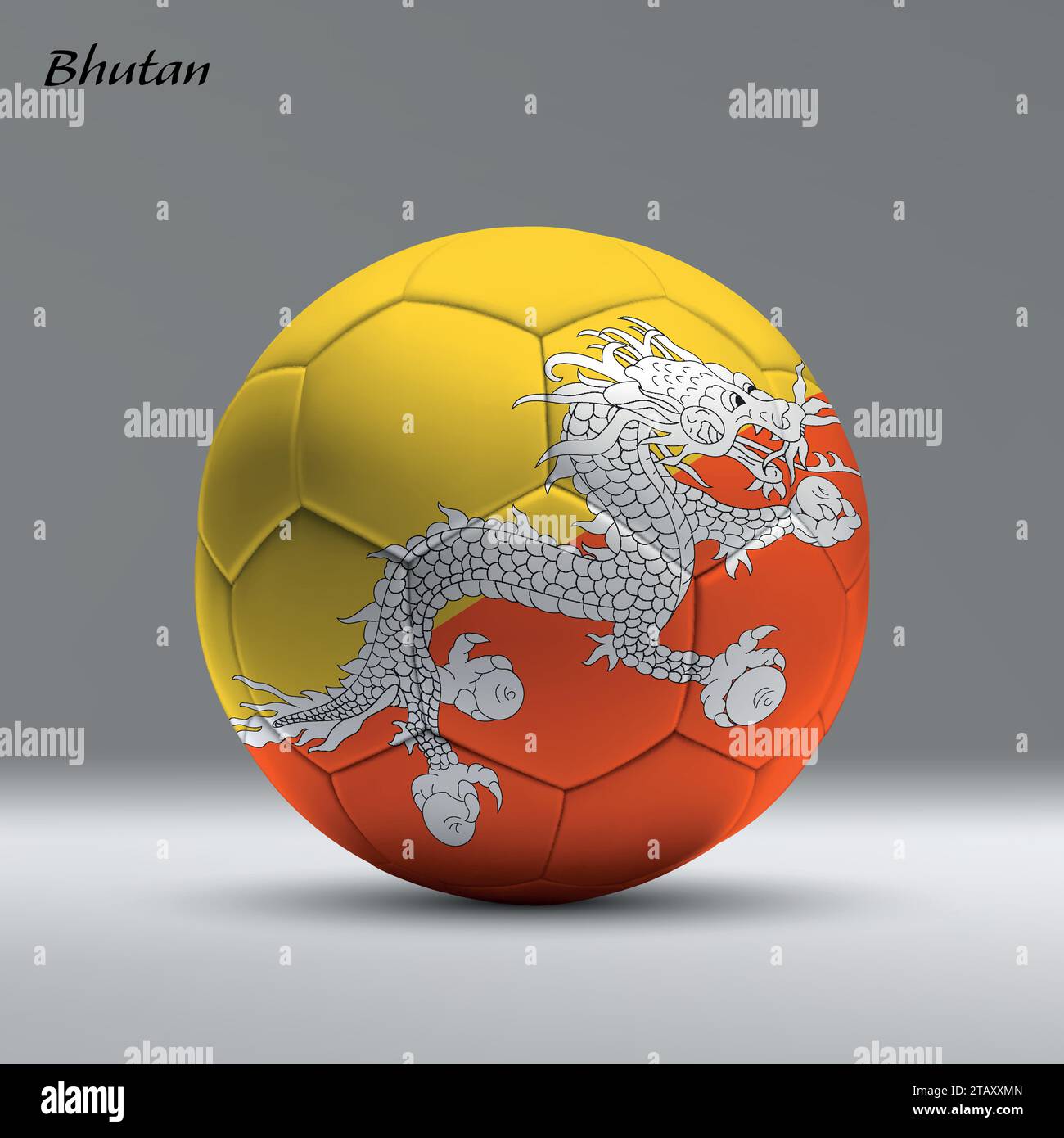 Ballon de football réaliste 3d avec drapeau du Bhoutan sur fond de studio, modèle de bannière de football Illustration de Vecteur
