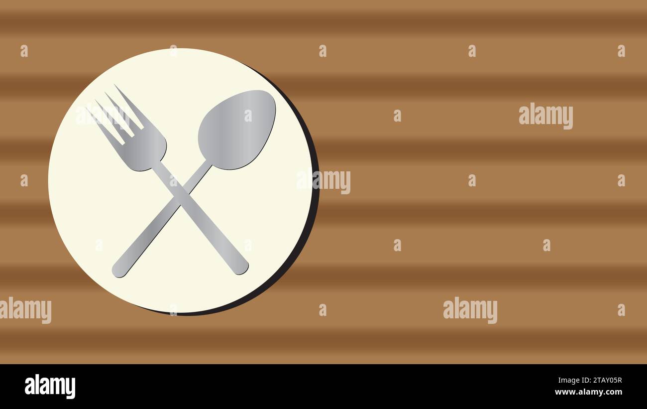 Cuillère et fourchette sur plaque en fond de bois Illustration de Vecteur