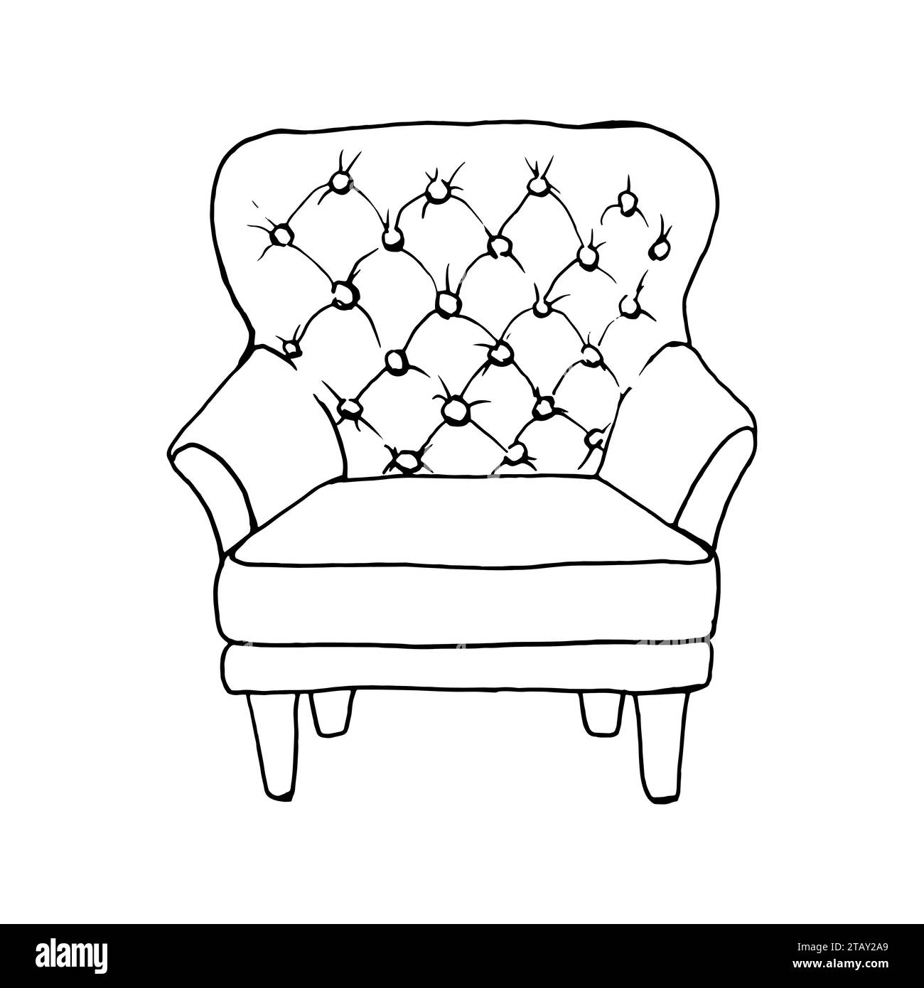Fauteuil, icône de canapé. Silhouette linéaire contour noir. Vue avant. Illustration graphique plate simple Vector. Objet isolé sur fond blanc Illustration de Vecteur