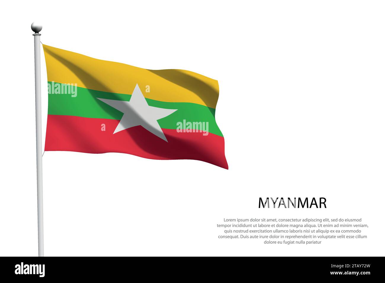 Drapeau national Myanmar isolé agitant sur fond blanc Illustration de Vecteur
