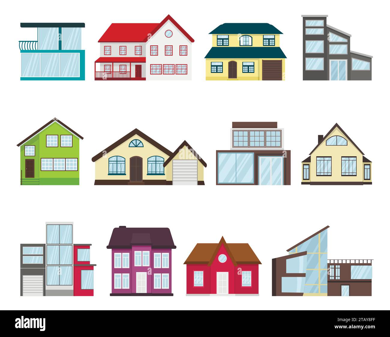 Maison de ville cottage ensemble de différents types Home Architecture rétro et concept moderne style plat design. Maisons résidentielles avant extérieur Illustration de Vecteur