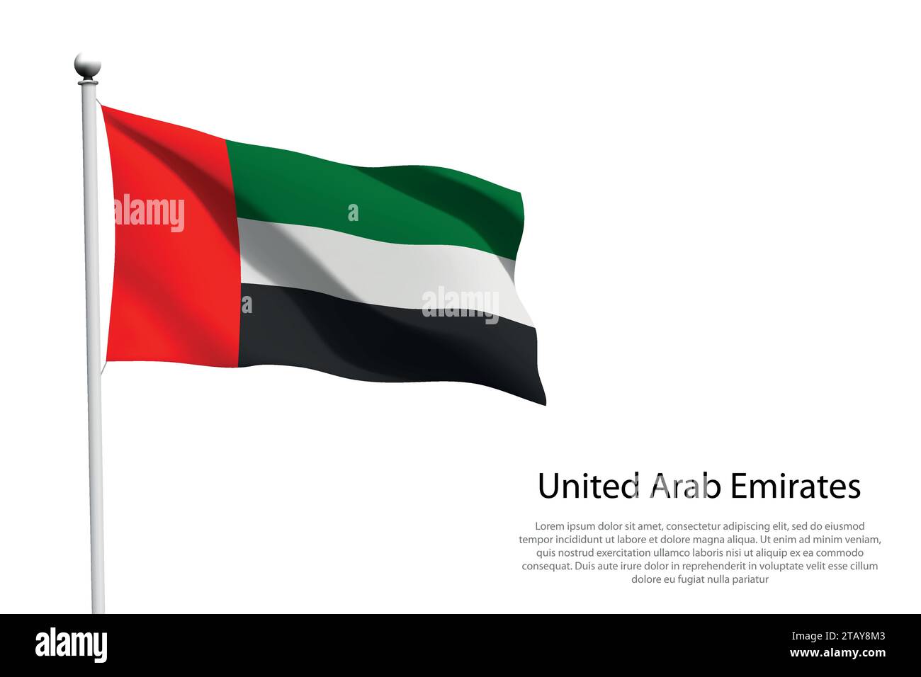 Drapeau national Émirats arabes Unis isolé agitant sur fond blanc Illustration de Vecteur