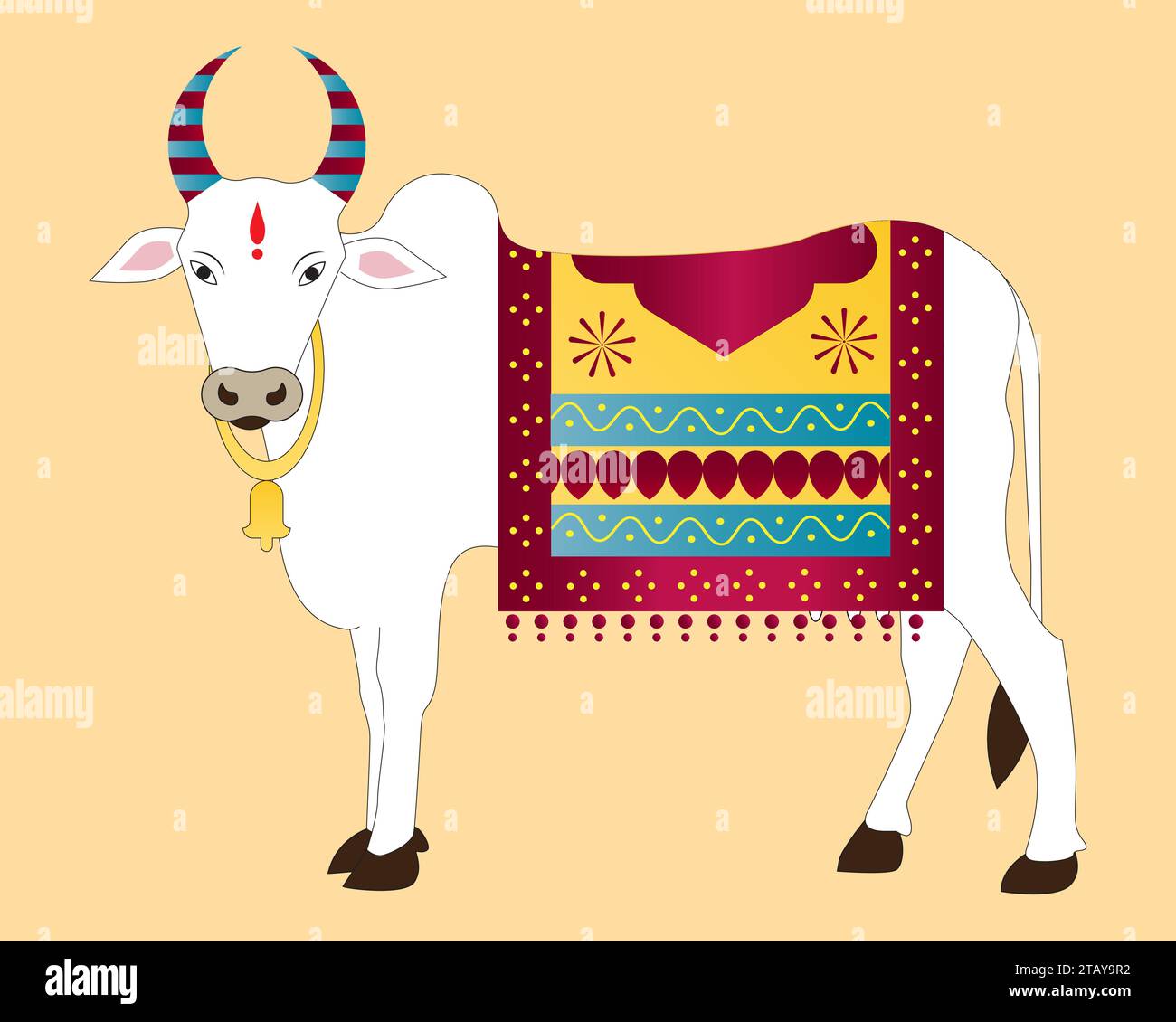 Illustration de vache décorative, décorée pour le festival indien Pongal Illustration de Vecteur