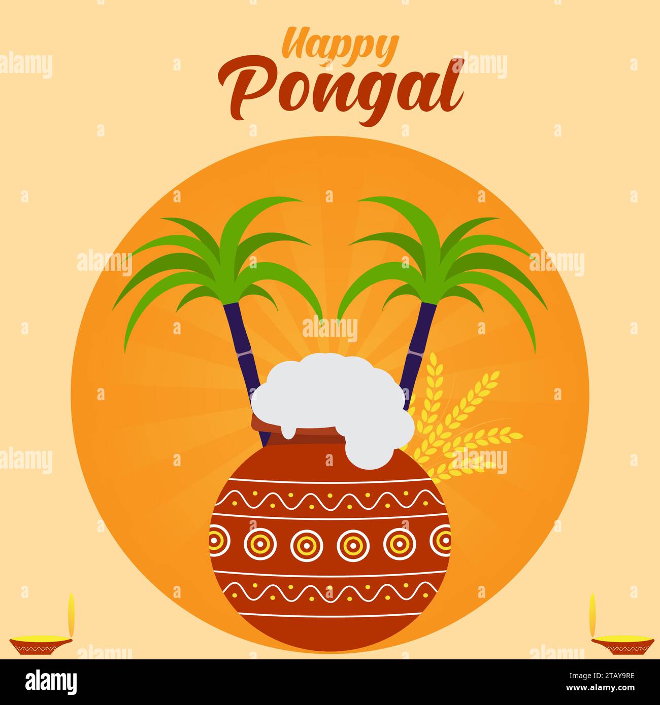 Happy Pongal souhaite illustration vectorielle de salutation. Le festival Thai Pongal est un festival hindou de récolte de plusieurs jours célébré par les Tamouls du monde entier Illustration de Vecteur
