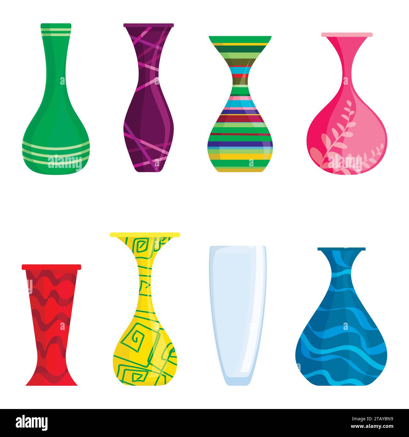 Ensemble vectoriel de vases colorés isolé sur fond blanc. Vases modernes pour fleurs. Illustration vectorielle Illustration de Vecteur