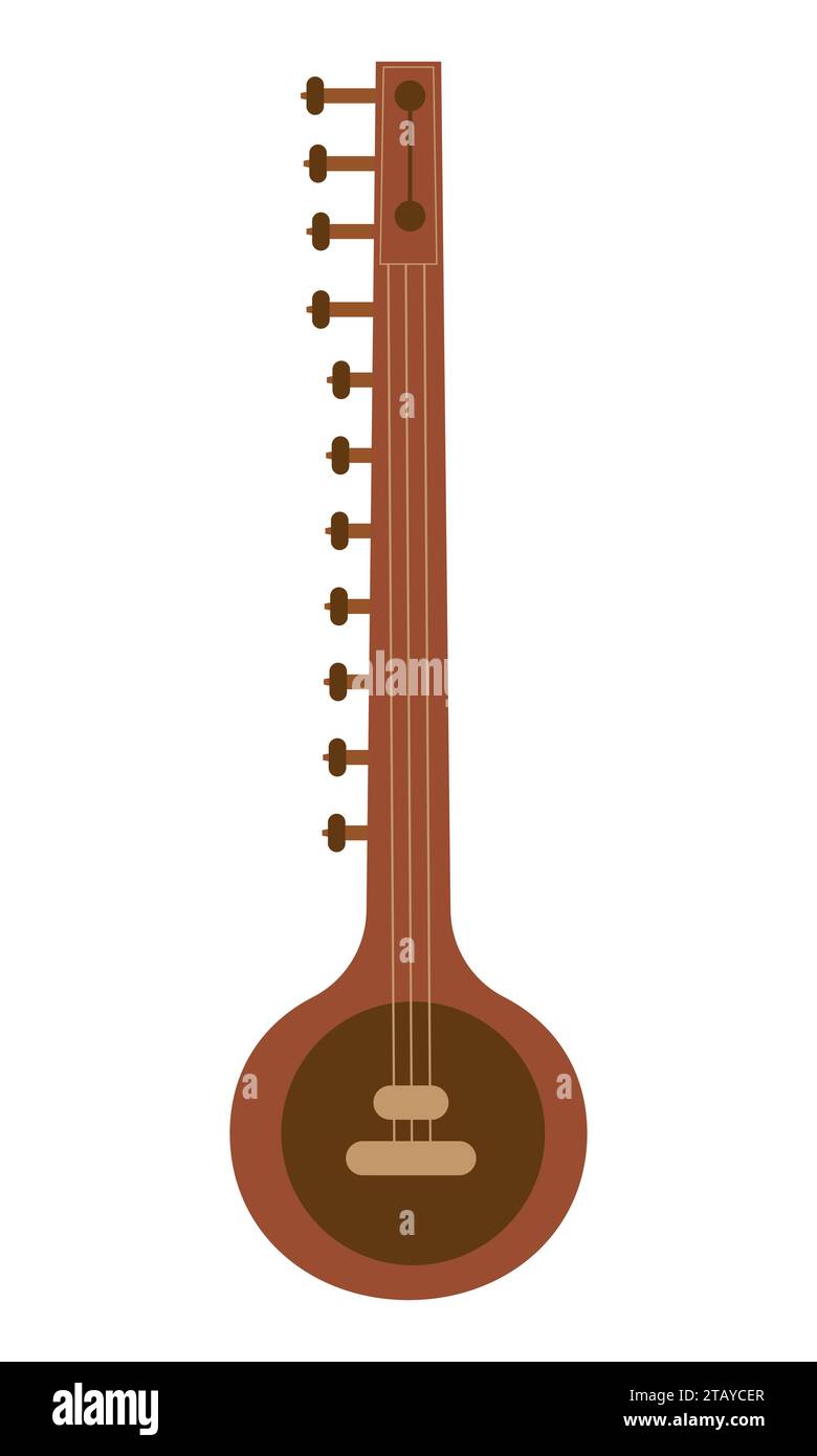 Indian musical instrument Veena isolé sur blanc Illustration de Vecteur