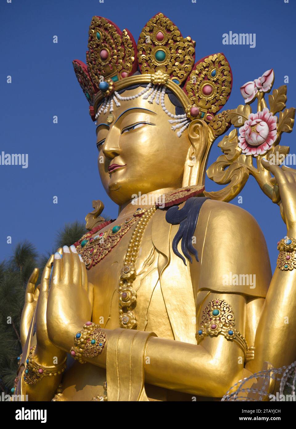 Népal, vallée de Katmandou, Swayambhu, Chenrezig, Avalokitesvara, statue de bouddha, Banque D'Images