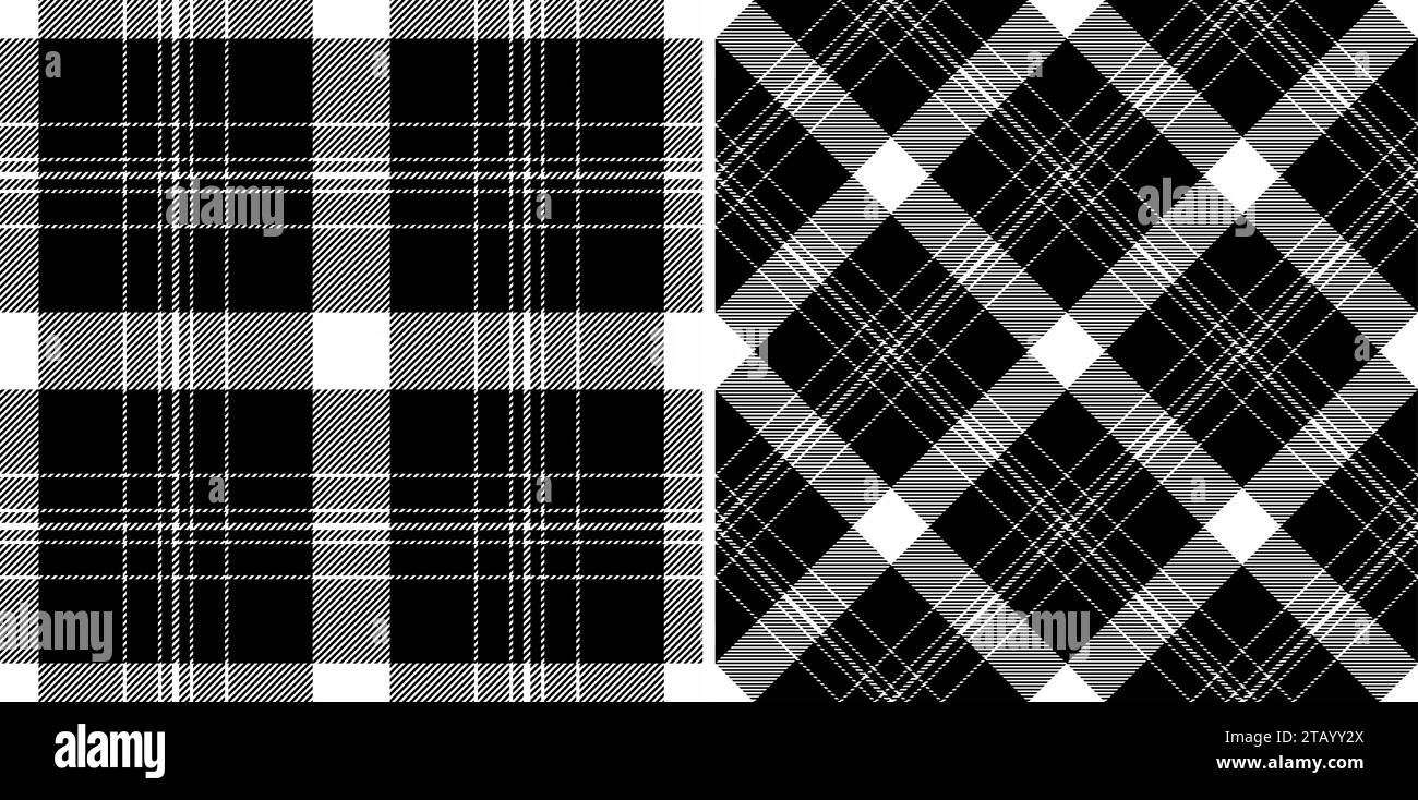 Motif plaid sans couture de tissu textile de fond avec un vecteur tartan de texture à carreaux défini dans des couleurs monochromes. Illustration de Vecteur