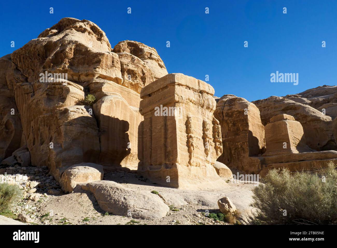Djinn blocs dans le parc archéologique de Petra, un site du patrimoine mondial de l'UNESCO, les nouvelles 7 merveilles du monde, Jordanie. Banque D'Images
