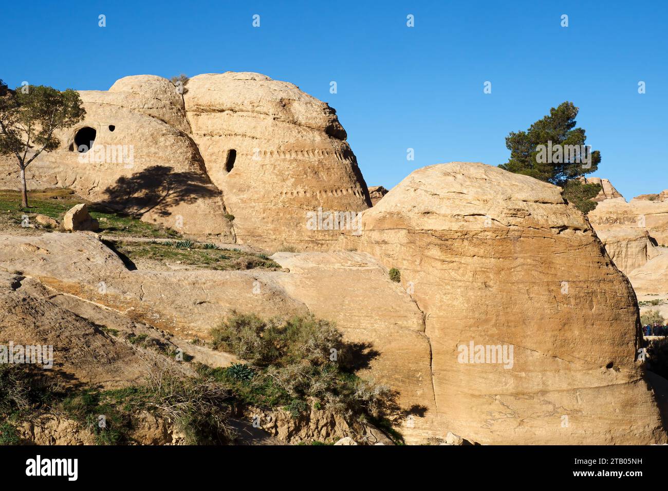 Sculptures en pierre dans le parc archéologique de Petra, un site du patrimoine mondial de l'UNESCO, les nouvelles 7 merveilles du monde, Jordanie. Banque D'Images