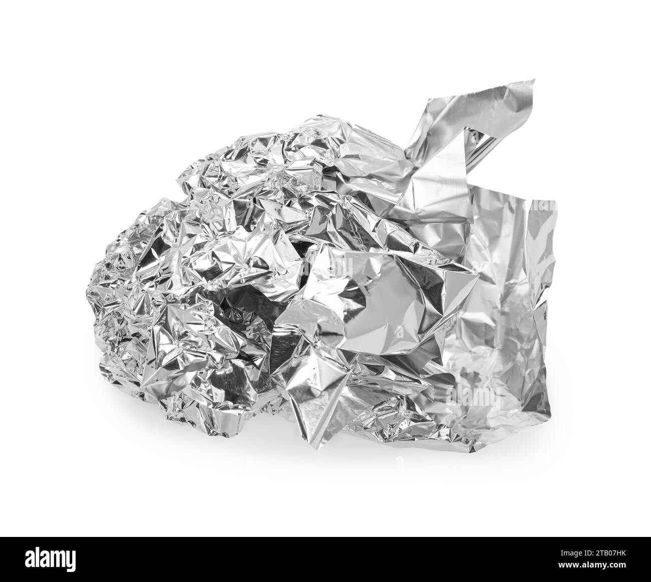 Morceau froissé de feuille d'aluminium isolé sur blanc, vue de dessus Banque D'Images Morceau froissé de feuille d'aluminium isolé sur blanc, vue de dessus Banque D'Images