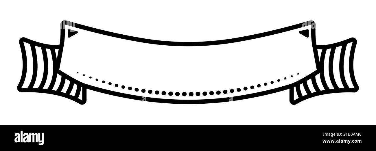 Modèle de bannière de ruban rétro ligne noire, doodle vectoriel vintage monochrome pour un texte court Illustration de Vecteur