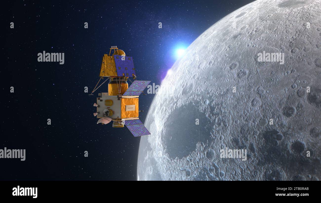 Atterrisseur lunaire en orbite autour de la lune Banque D'Images