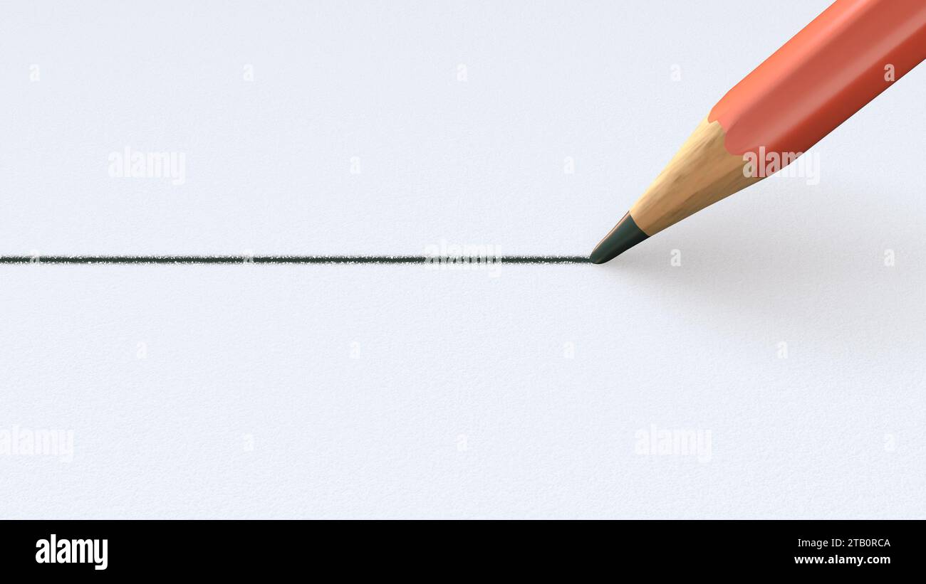 Dessiner une ligne droite au crayon sur papier blanc Banque D'Images