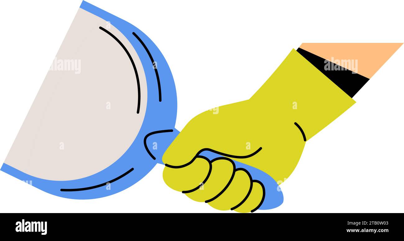 Service de nettoyage, main dans le gant tenant le bac à poussière Illustration de Vecteur