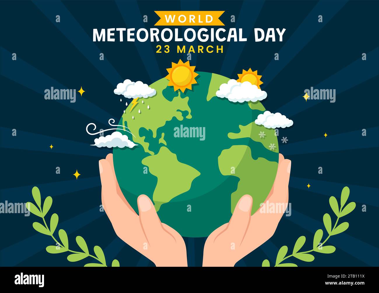 Illustration vectorielle de la Journée météorologique mondiale le 23 mars avec la carte de la Terre, la science de la météorologie et la recherche météorologique dans le fond plat de dessin animé Illustration de Vecteur