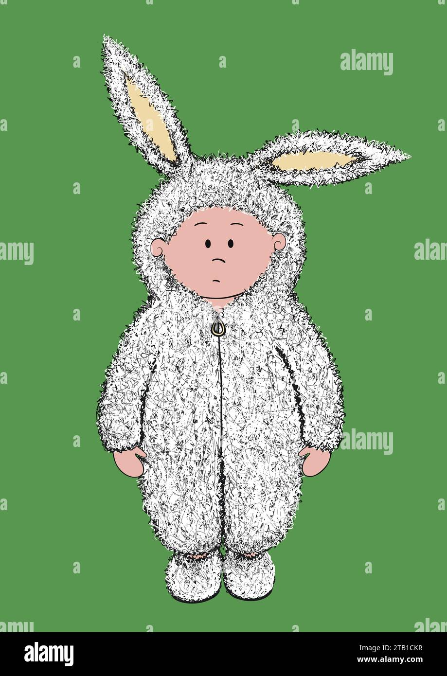 Enfant mignon dans une combinaison de lapin. Habiller dans un costume de lapin lapin. Robe fantaisie. Le temps de s'habiller. Costume de friandise ou de friandise. Combinaison pour animaux. Banque D'Images