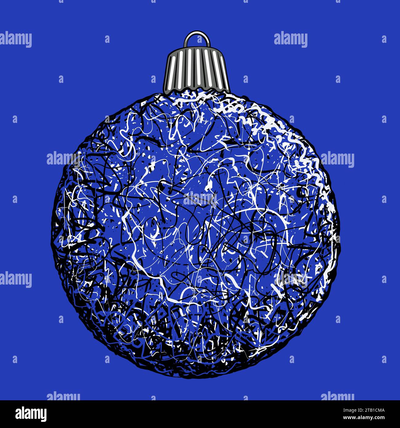 Illustration de boule de Noël. Boule de Noël originale avec motif griffonné. Décoration brillante, effet chaotique griffonné. Arty Banque D'Images