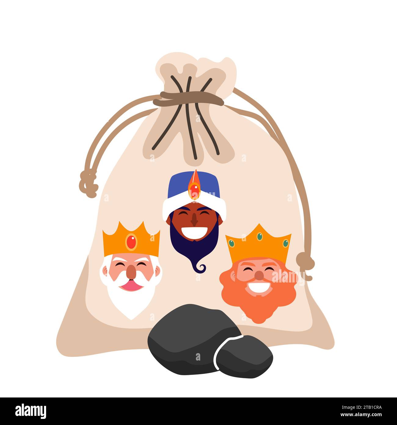 Sac à charbon avec trois Sages Avatar Illustration. Présent pour le dessin vectoriel des enfants coquins Banque D'Images