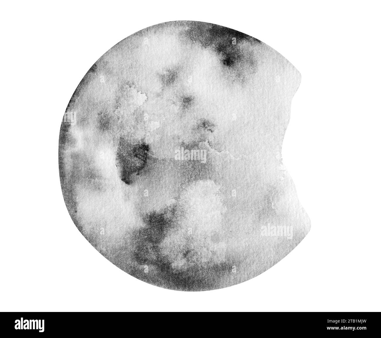 Peinture aquarelle de pleine lune en noir et blanc, symbole d'astrologie dans la galaxie. Astronomie planète la plus proche de la Terre dans l'espace cosmique Banque D'Images