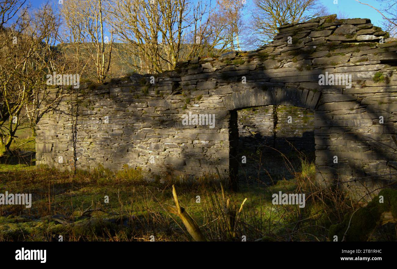 Les vestiges de l'industrie de l'ardoise dans la vallée de Ratgoed, Gwynedd Banque D'Images