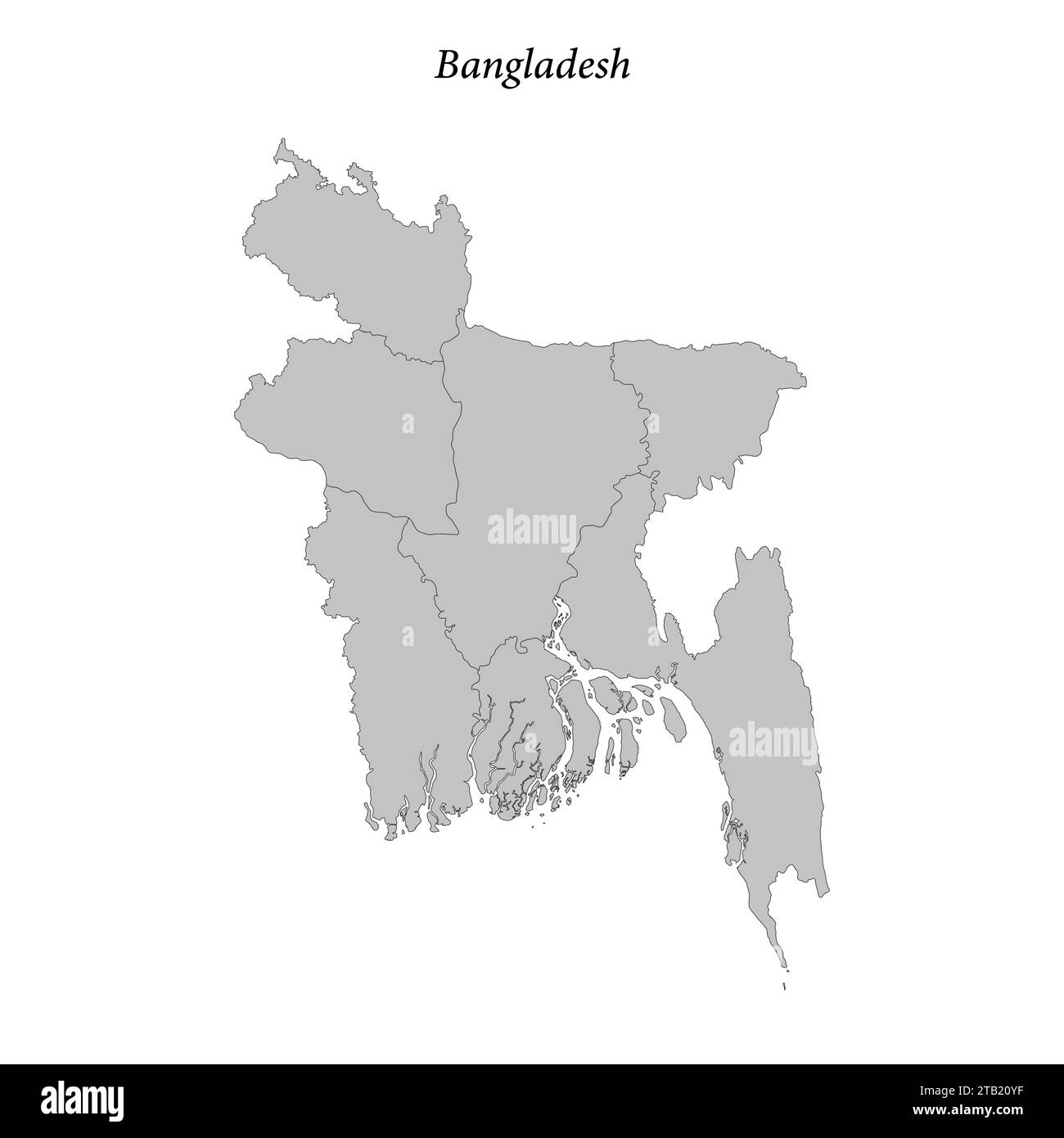 Carte plate simple du Bangladesh avec les frontières du district Illustration de Vecteur