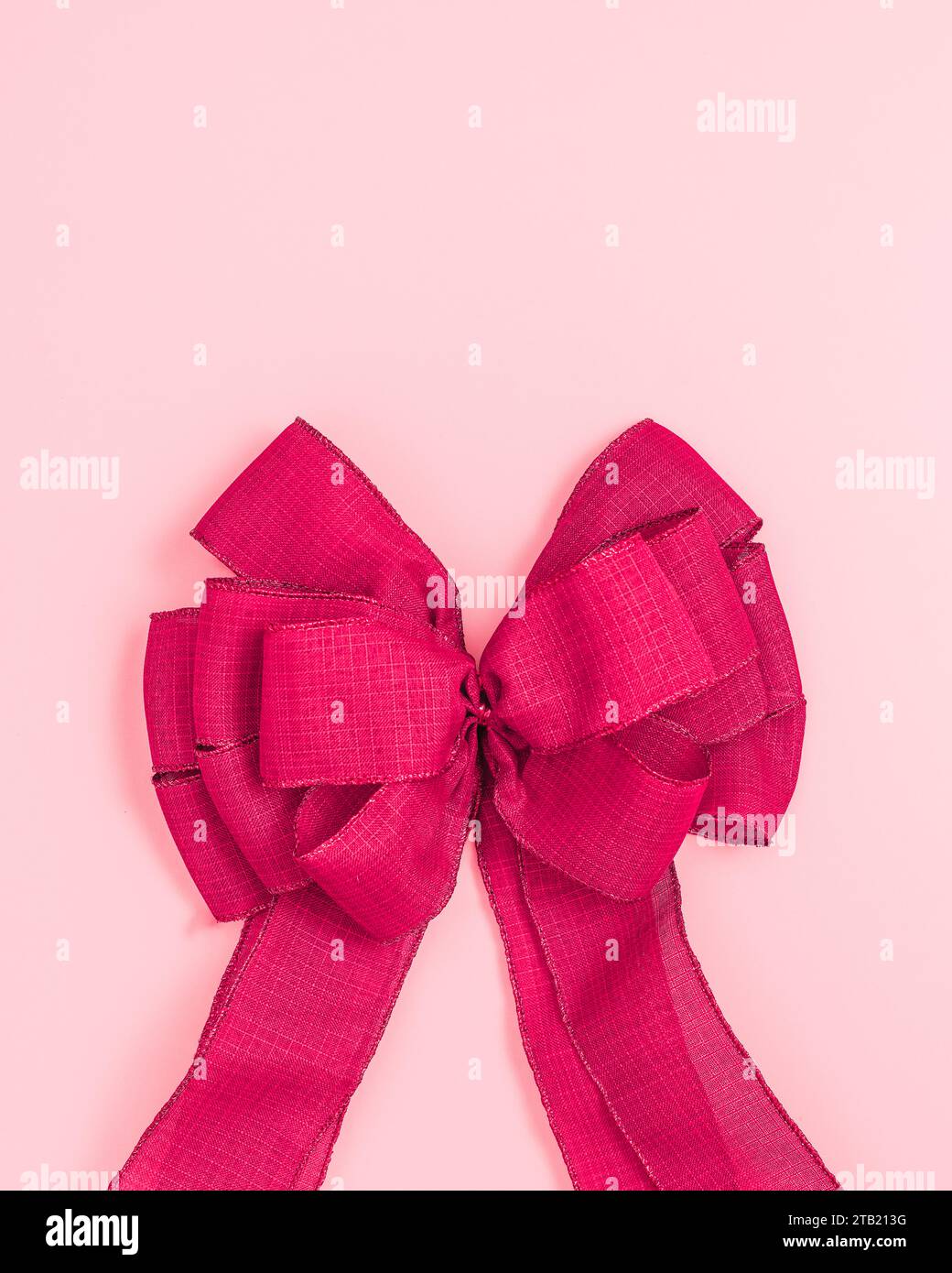 Grand Bow de Saint-Valentin rouge de noël sur fond rose avec espace de copie Banque D'Images
