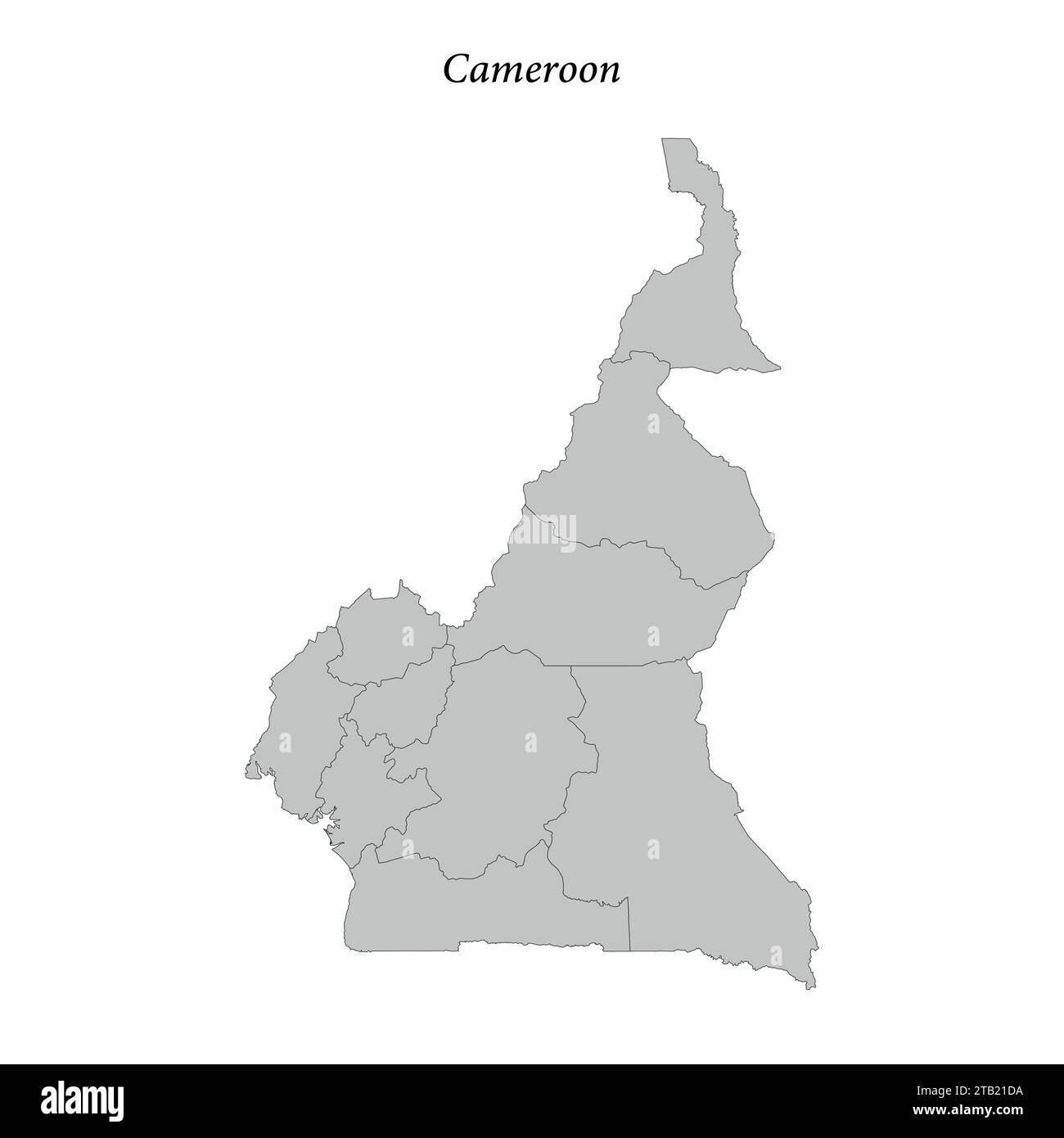 Carte plate simple du Cameroun avec les frontières du district Illustration de Vecteur