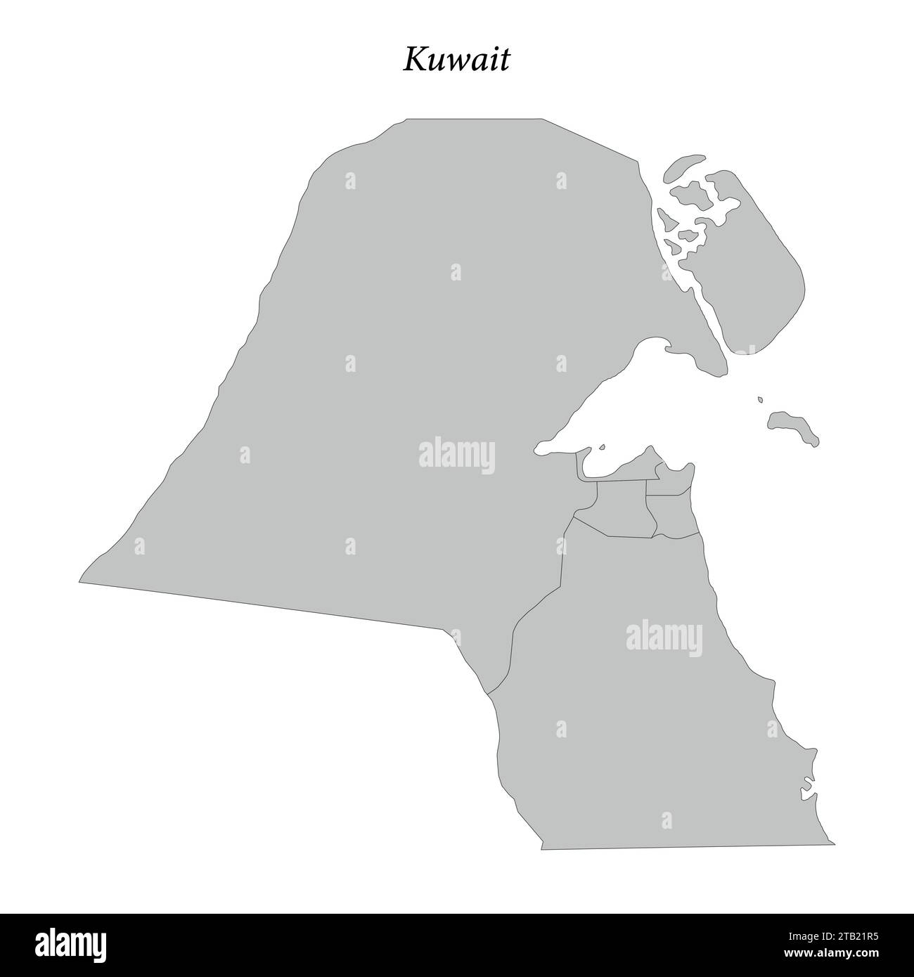 Carte plate simple du Koweït avec les frontières du district Illustration de Vecteur