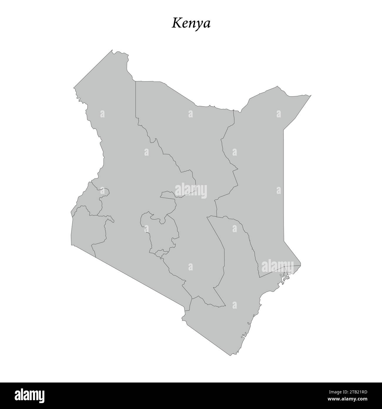 Carte plate simple du Kenya avec les frontières du district Illustration de Vecteur