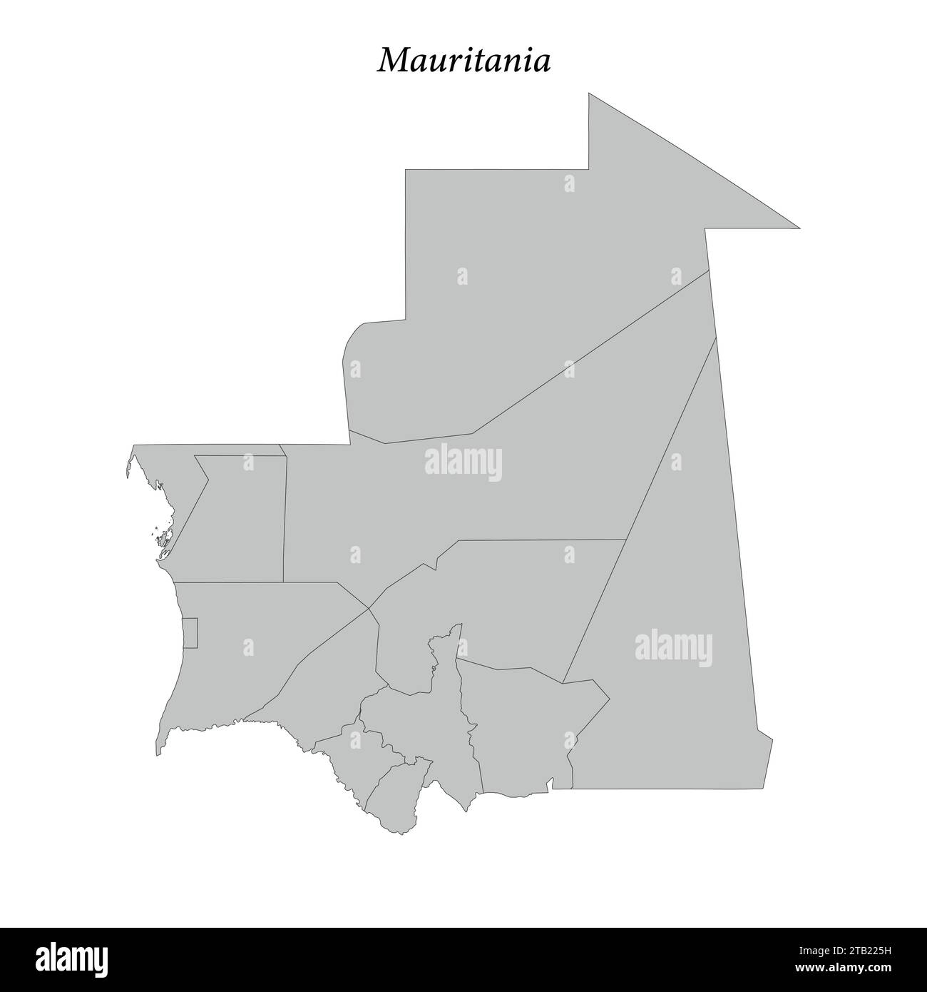 Simple carte plate de la Mauritanie avec les frontières du district Illustration de Vecteur