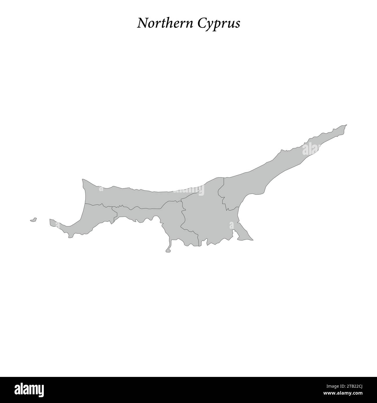 Carte plate simple du nord de Chypre avec les frontières du district Illustration de Vecteur
