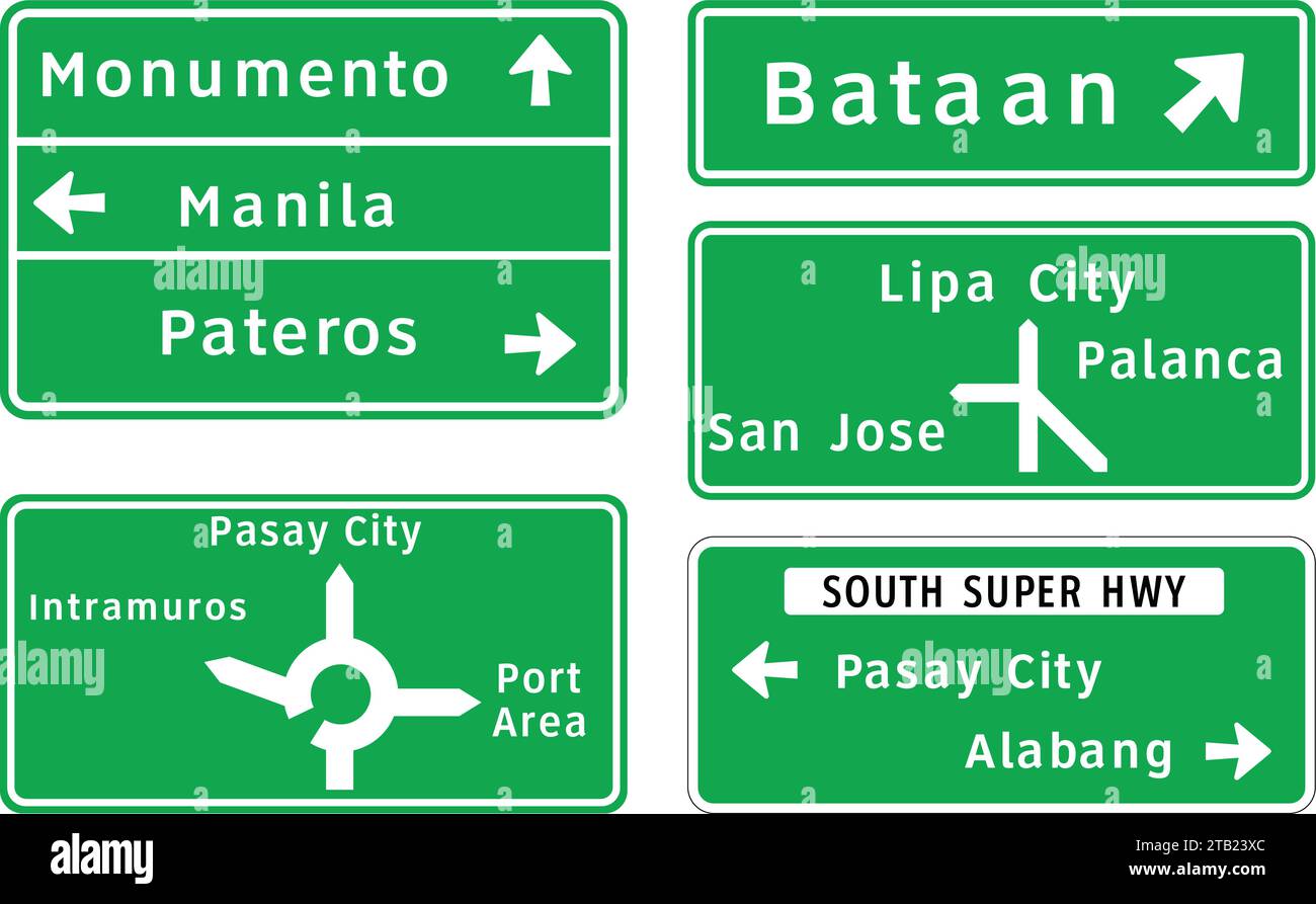 Panneaux de direction avancée, panneaux routiers aux Philippines, panneaux réglementaires indiquent l'application d'exigences légales ou statutaires. Illustration de Vecteur