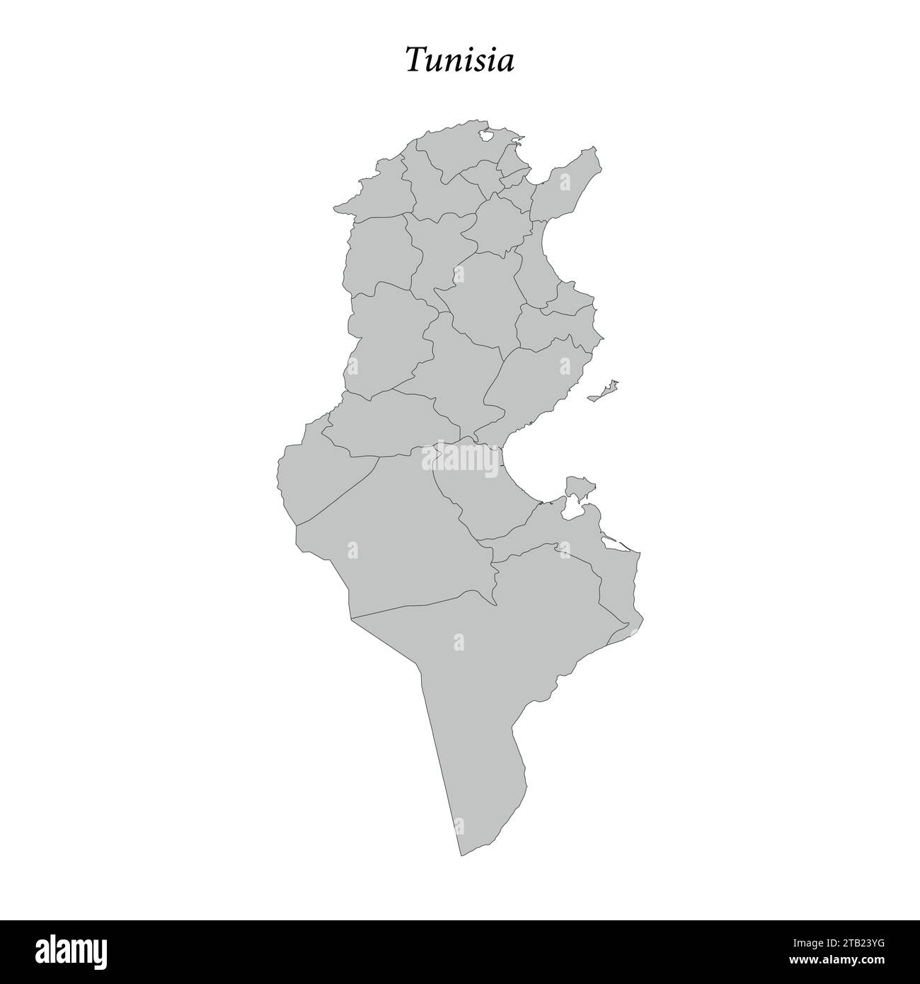Carte plate simple de la Tunisie avec les frontières du district Illustration de Vecteur