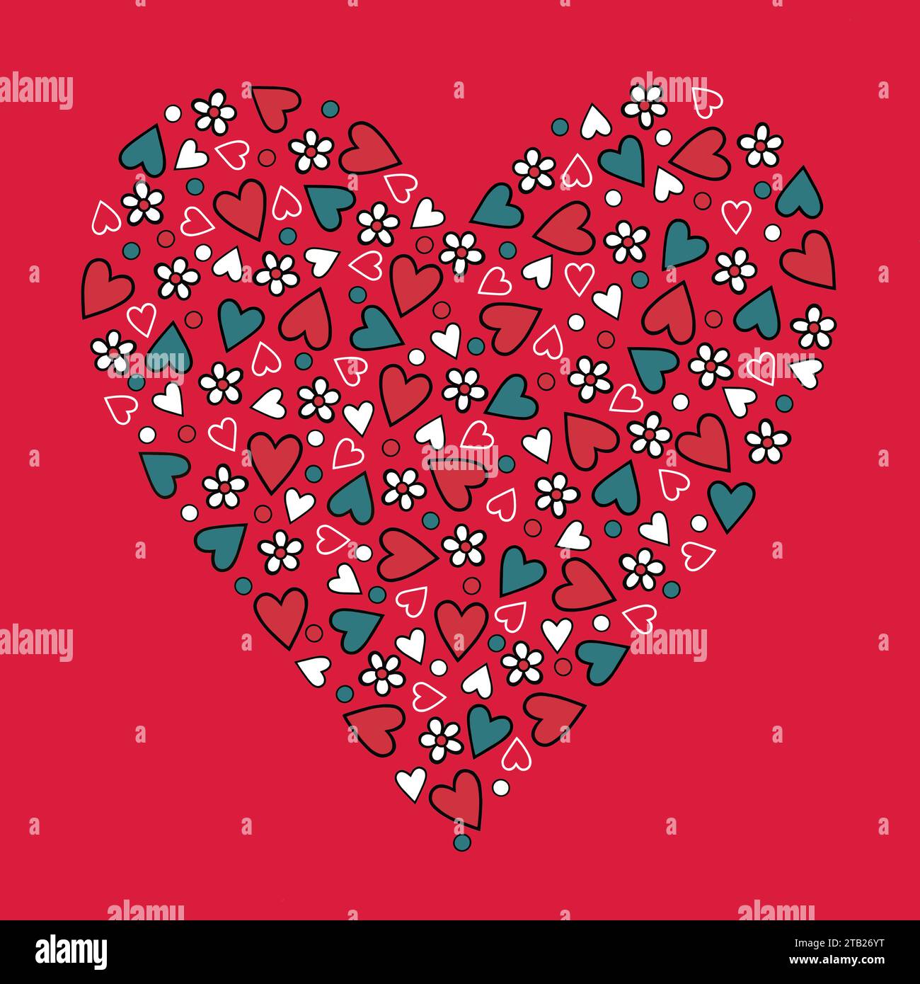 Coeur composé d'une douche de coeurs et de formes de confettis de fleurs. Design coeur pour mariage ou Saint-Valentin. Oeuvre d'art de coeur. Banque D'Images