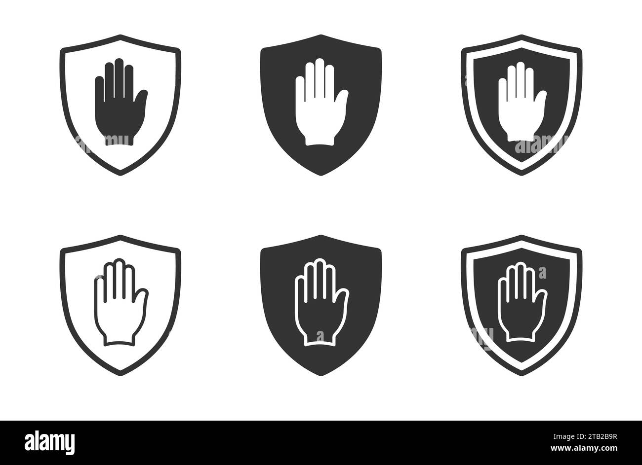 Icône de bouclier de sécurité. Icône d'arrêt. Symbole de bloc de main. Illustration vectorielle Illustration de Vecteur