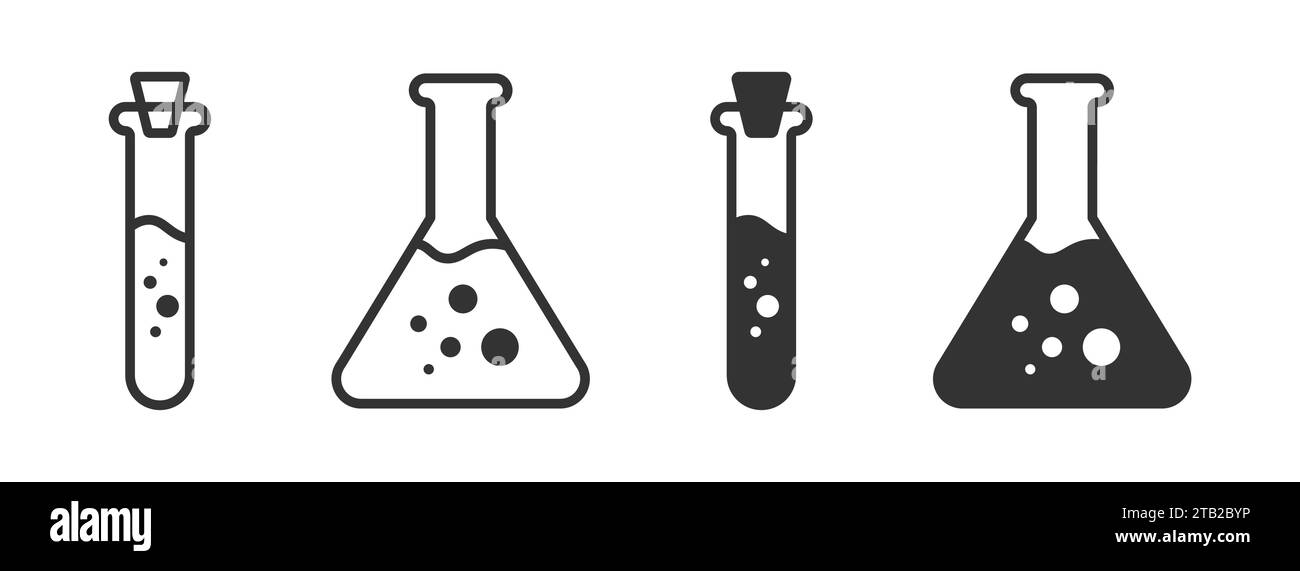 Jeu de béchers chimiques. Icône flacon et tube à essai. Illustration vectorielle Illustration de Vecteur