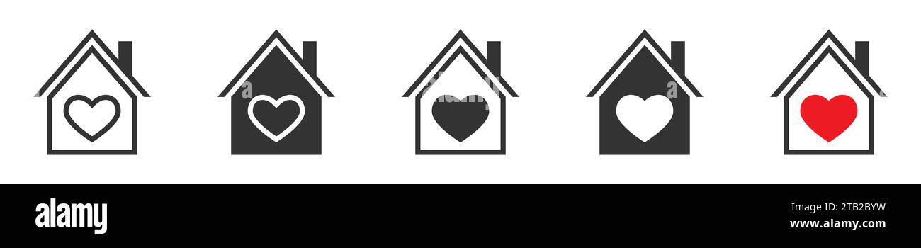 Icône cœur de maison. Maison avec des icônes en forme de coeur définies. Joli symbole de la maison. Illustration vectorielle Illustration de Vecteur