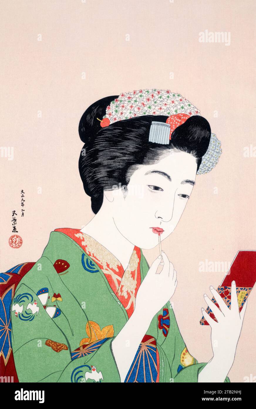 Hashiguchi Goyo, femme appliquant du rouge, estampe sur bois, 1920 Banque D'Images