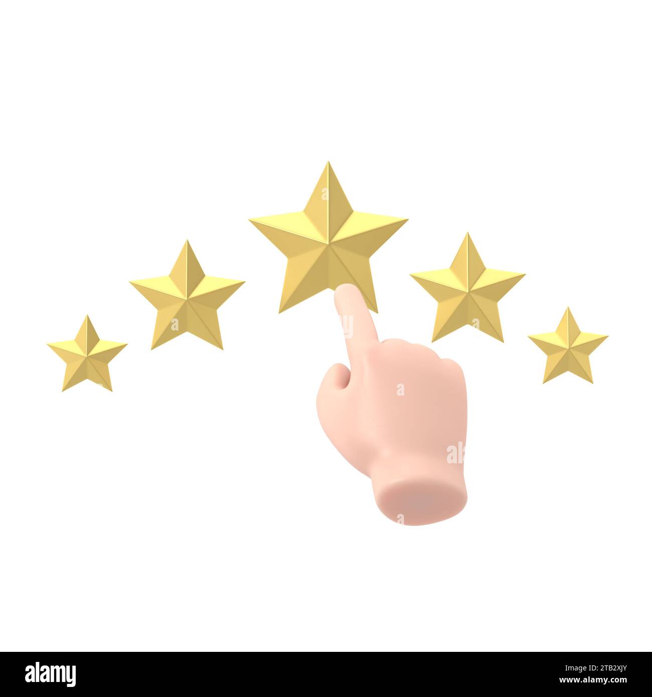 Icône d'évaluation. Star illustration 3d design plat. Concept de feedback. Système d'évaluation. Avis positif. Travail de qualité. Le doigt de l'homme pointe vers la star.3D. Banque D'Images