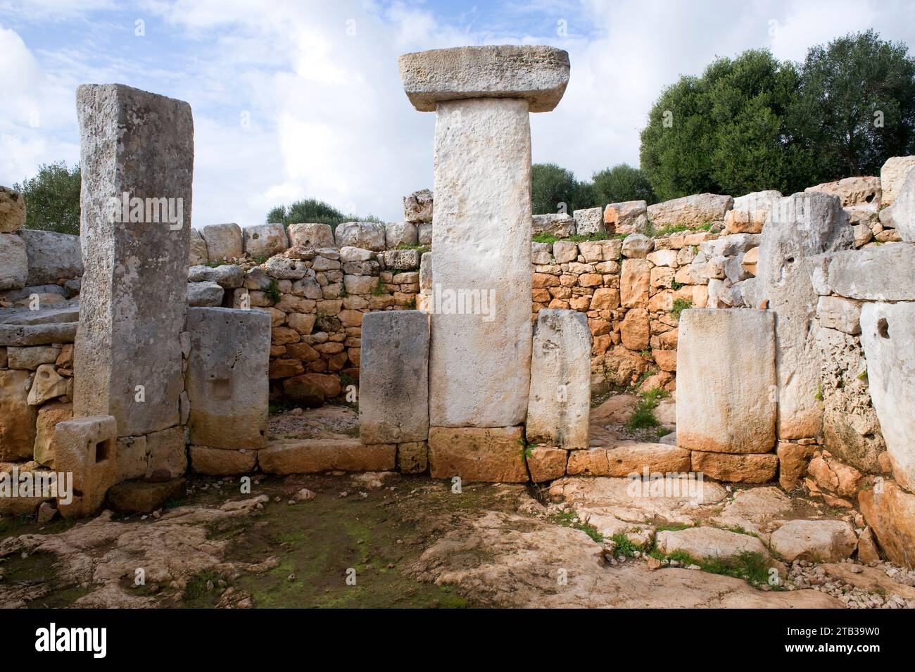 Torre den Galmes ou Gaumes, cercle de Cartailhac (âge talaiotique). Alaior, Réserve de biosphère de Minorque, Îles Baléares, Espagne. Banque D'Images