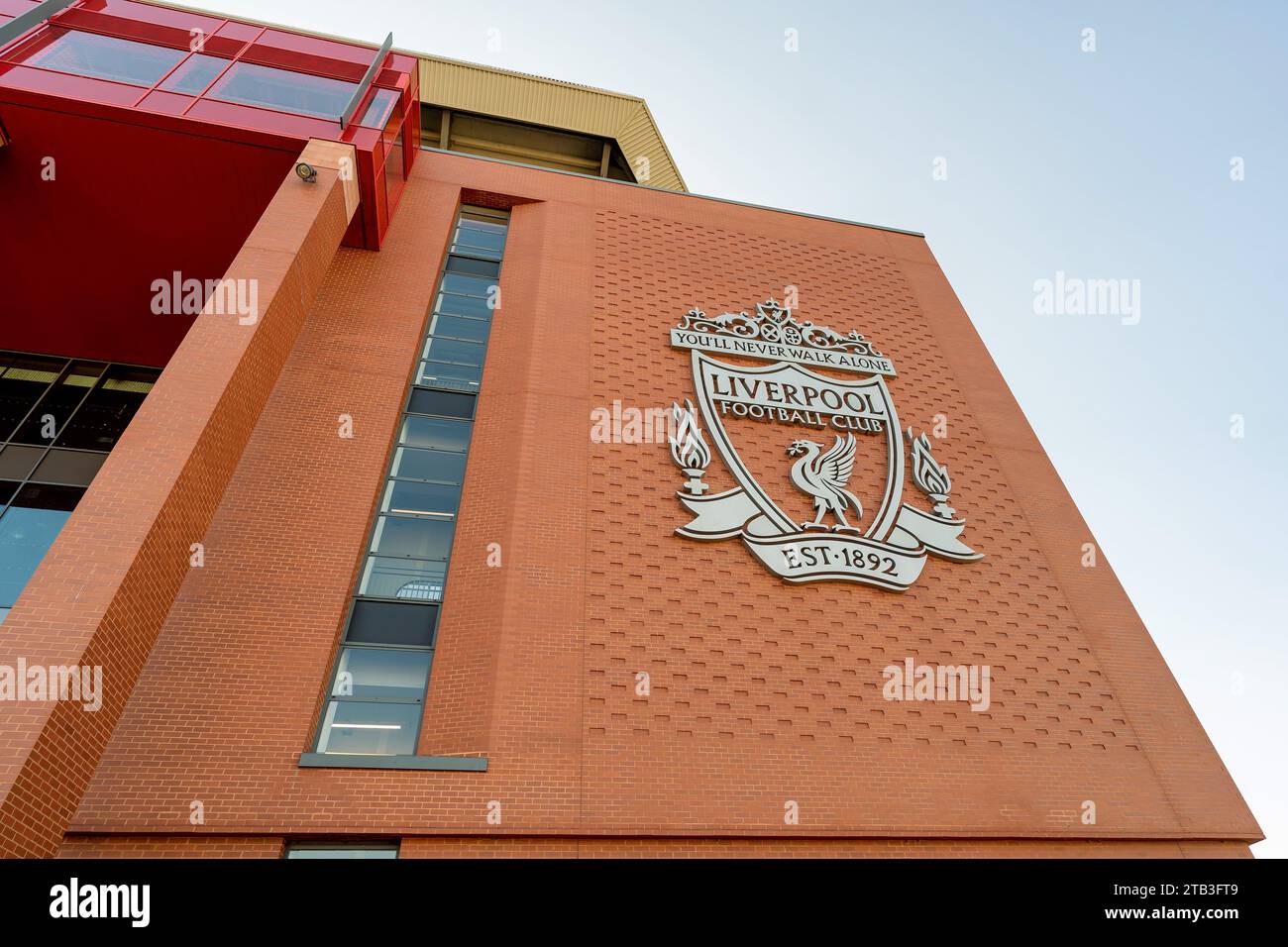 Écusson ou logo du Liverpool football Club, Anfield Stadium Banque D'Images