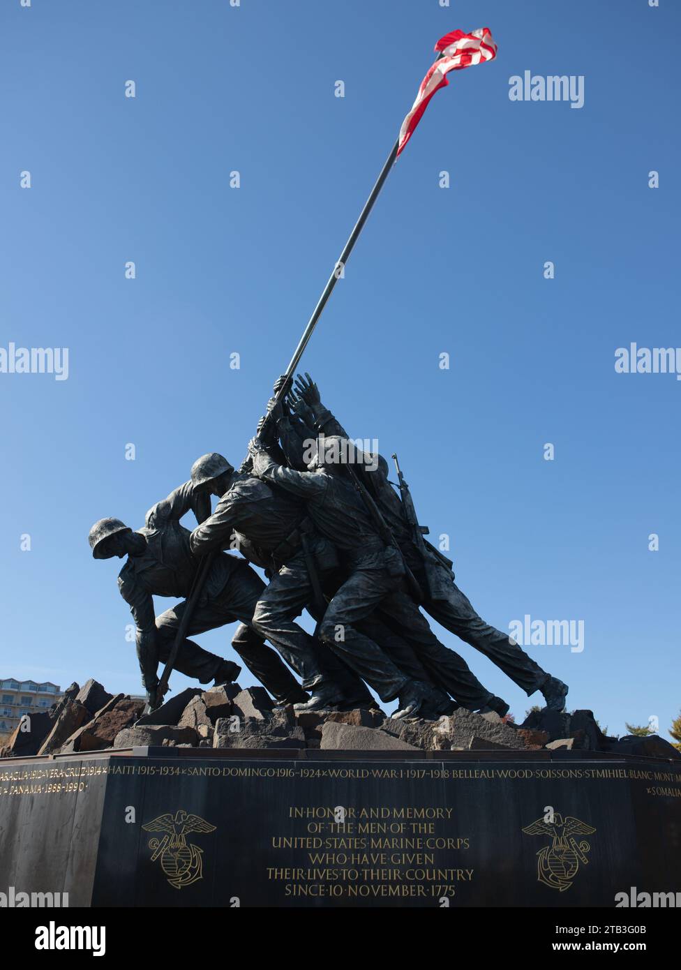 Le mémorial de guerre du corps des Marines des États-Unis (Iwo Jima Memorial) est un mémorial national situé dans le comté d'Arlington, en Virginie. Le mémorial était dedicat Banque D'Images