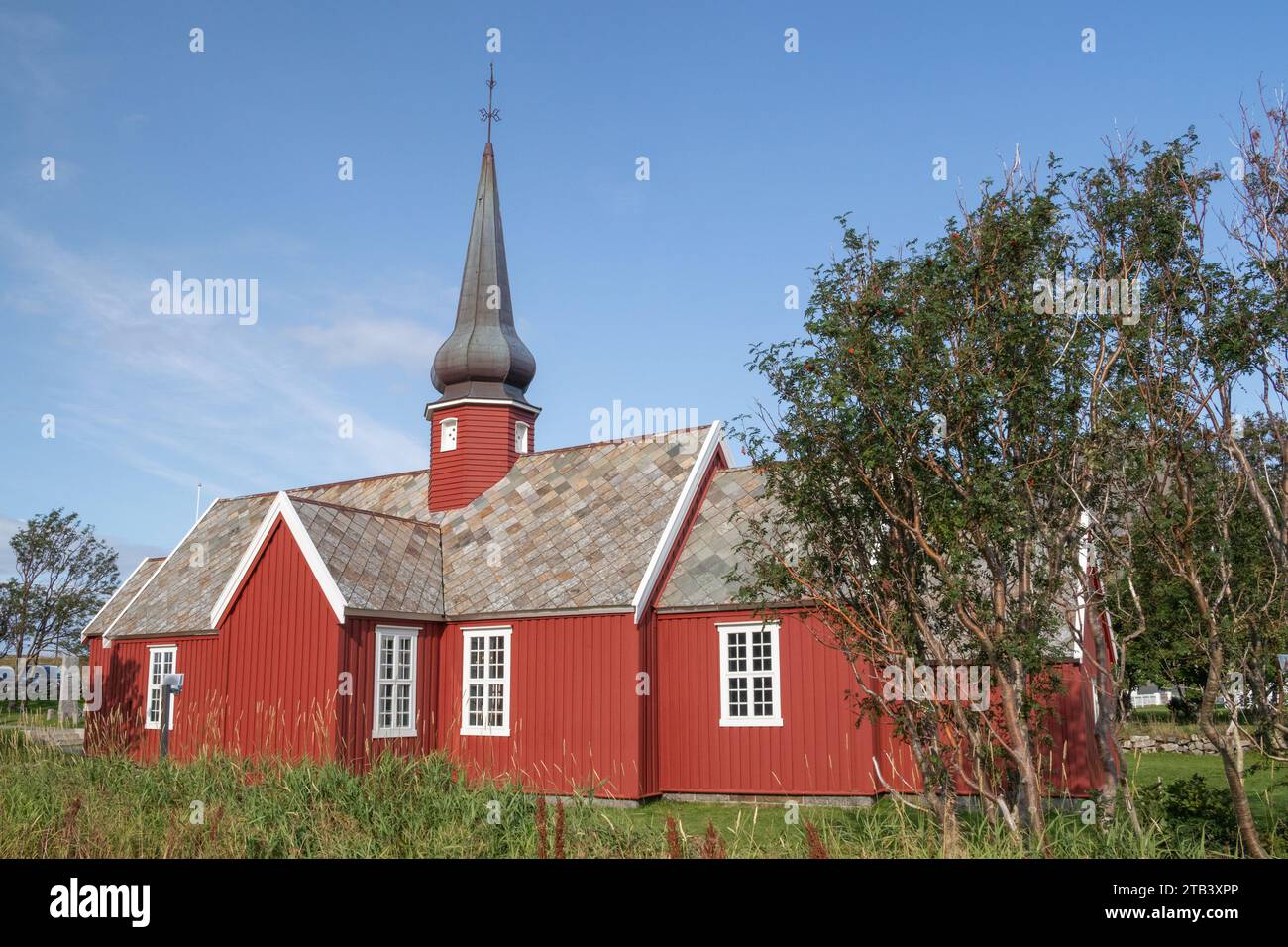 Église de Flakstad, Flakstadoya, Îles Lofoten, Norvège Banque D'Images
