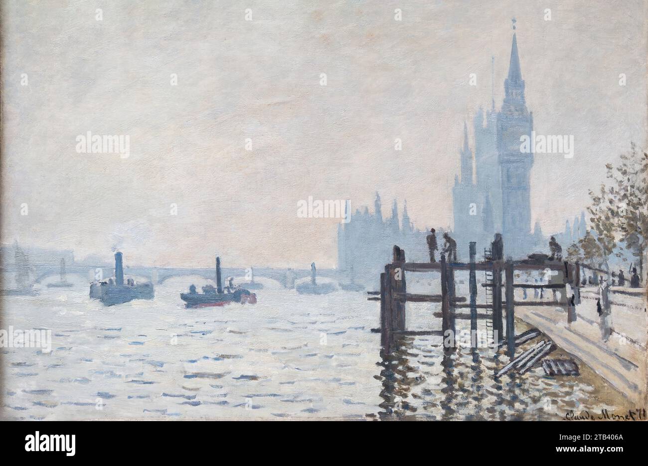 Londres, Royaume-Uni - 19 mai 2023 : la Tamise au-dessous de Westminster par l'impressionniste français Claude Monet, exposé à la National Gallery de Londres Banque D'Images