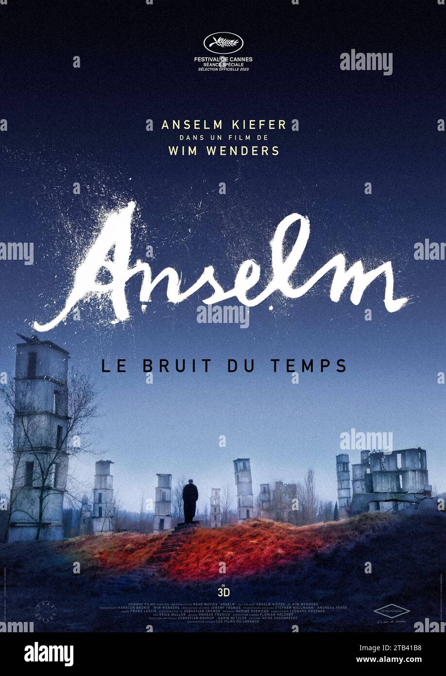 Anselm [Anselm - Das Rauschen der Zeit] (2023) réalisé par Wim Wenders et mettant en vedette Anselm Kiefer, Daniel Kiefer et Anton Wenders. Anselm Kiefer est l’un des plus grands artistes contemporains. Son passé et son présent diffusent la frontière entre le cinéma et la peinture, donnant ainsi une expérience cinématographique unique qui plonge profondément dans le travail d'un artiste et révèle son chemin de vie. Affiche française***À USAGE ÉDITORIAL SEULEMENT***. Crédit : BFA / les films du losange Banque D'Images