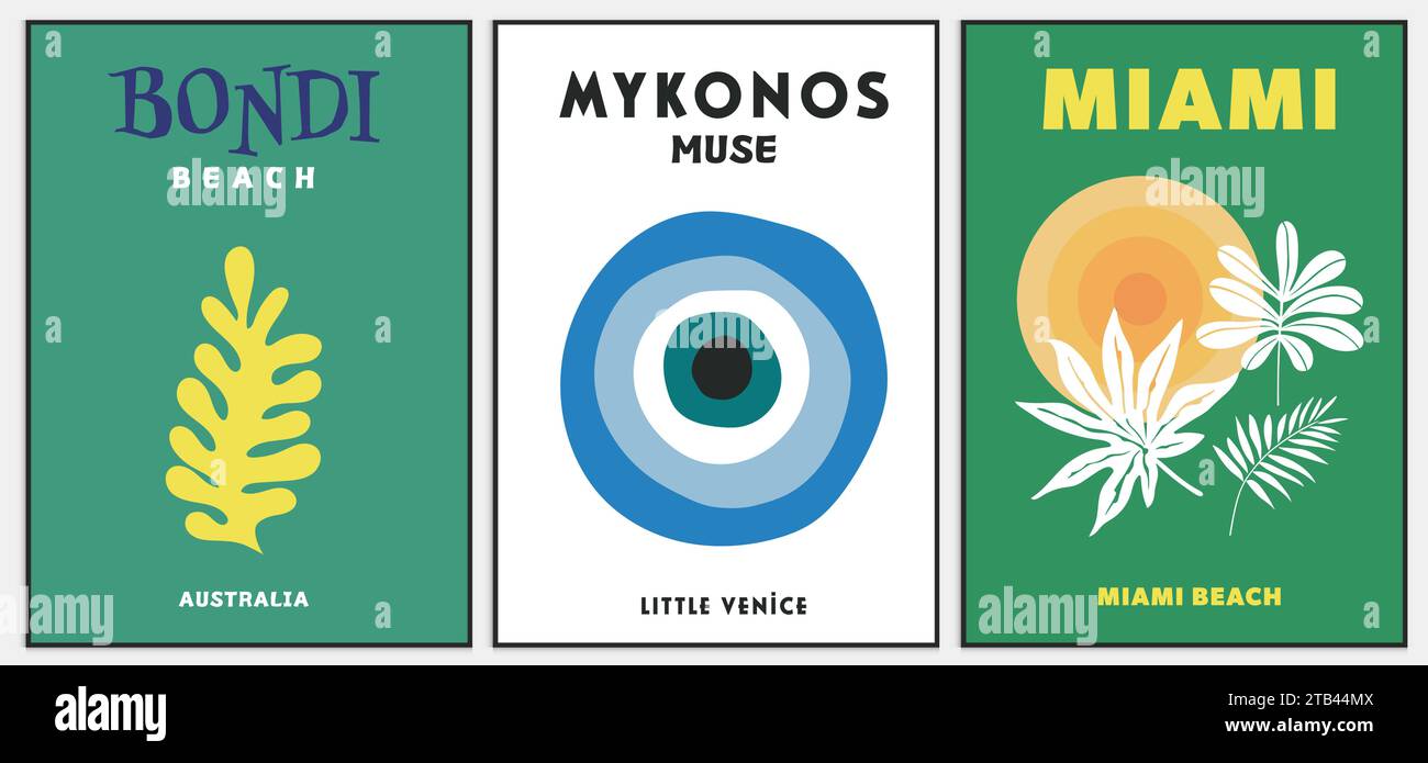 Affiche de voyage rétro Colorful Wall Home Art, Mykonos Print, Illustration de Vecteur