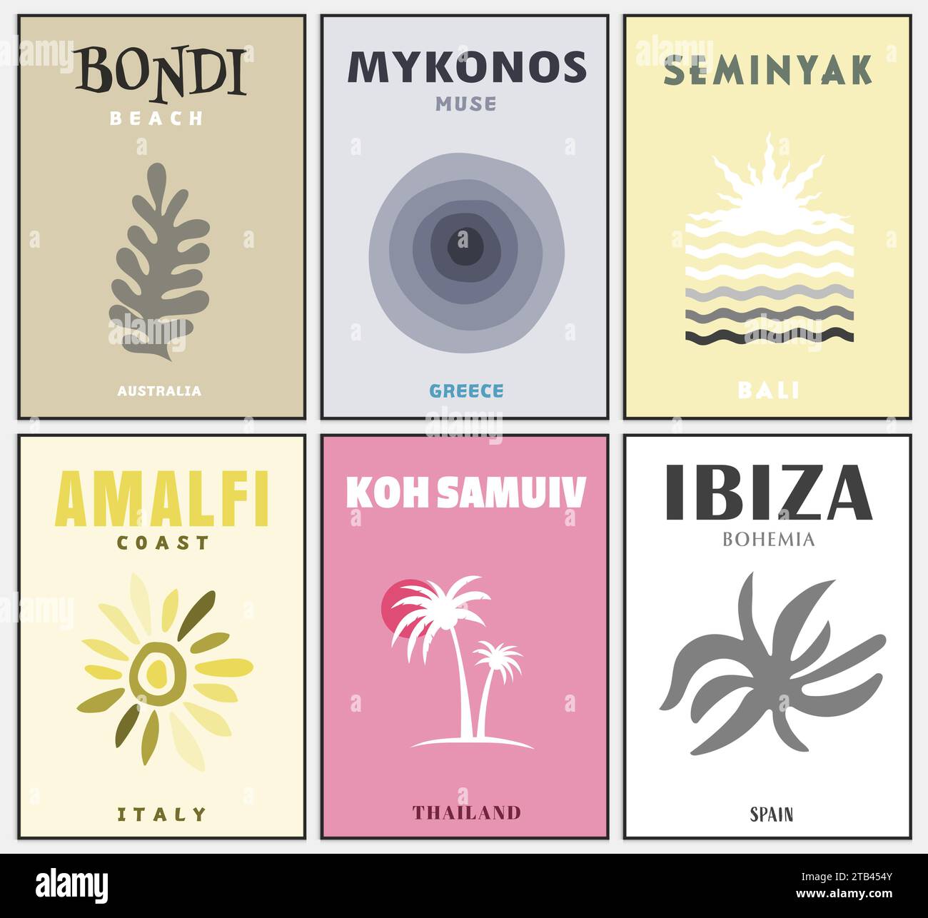 Affiche de voyage rétro Colorful Wall Home Art, Mykonos Print, Illustration de Vecteur