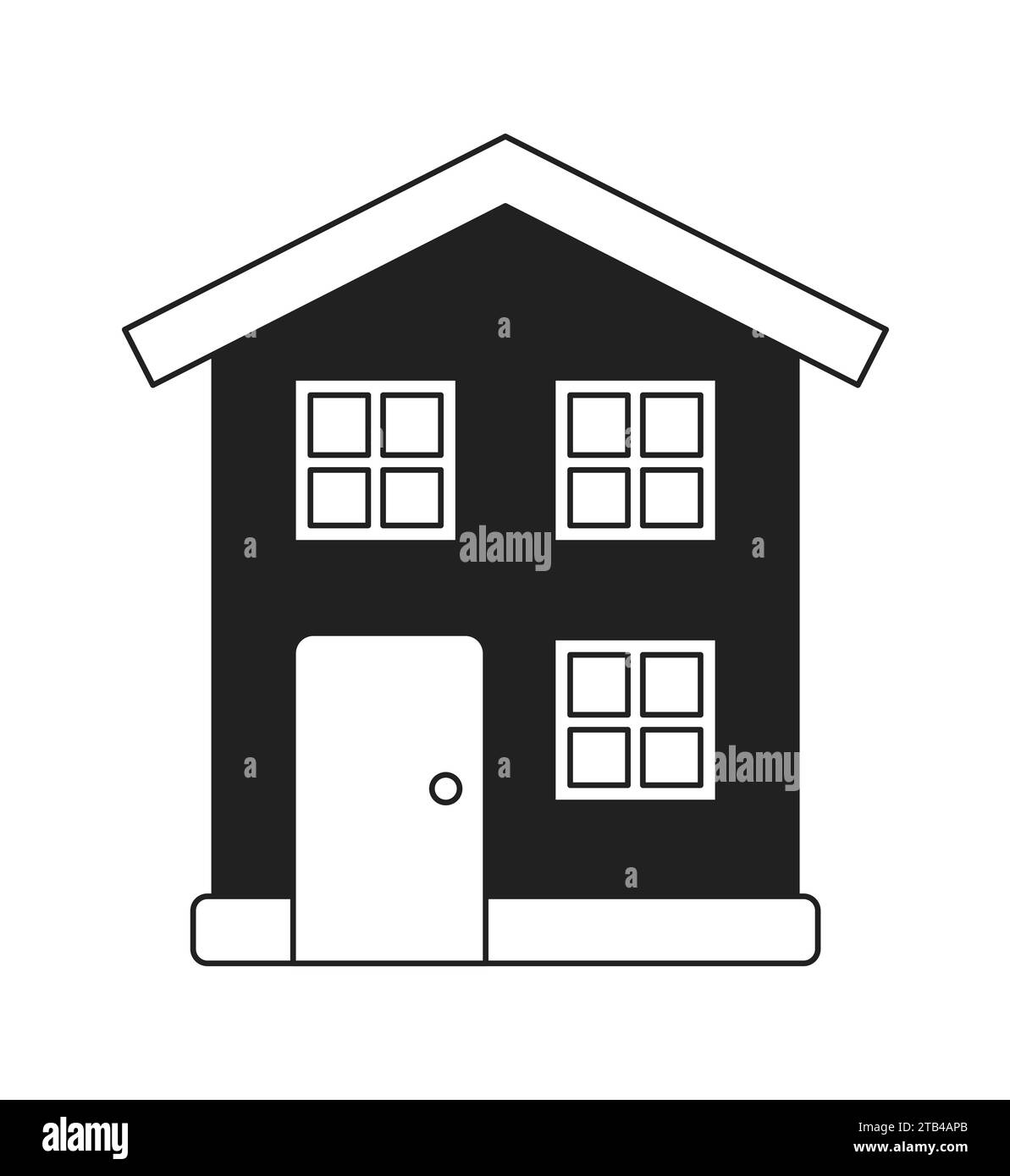 Objet de dessin animé 2D noir et blanc de maison de 2 étages Illustration de Vecteur